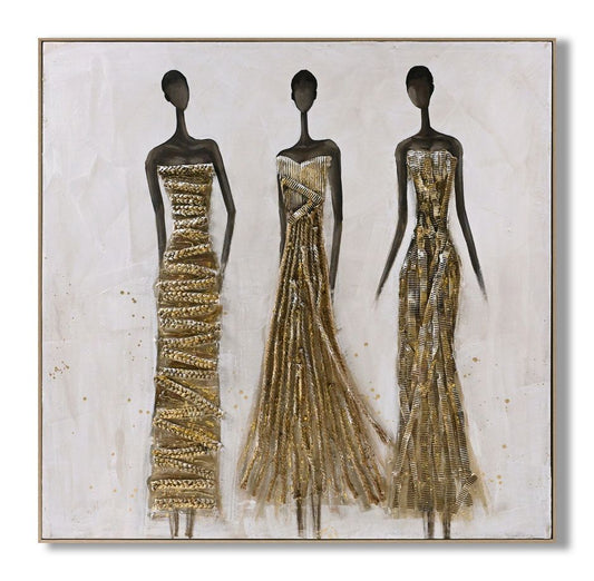 ''African Straw Women'' Hand-painted 3D w/ Straw in Frame