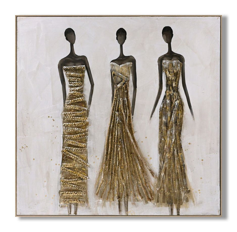 ''African Straw Women'' Hand-painted 3D w/ Straw in Frame