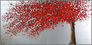 ''Crimson Blossom Metallic Tree'' Hand-painted Canvas in Frame