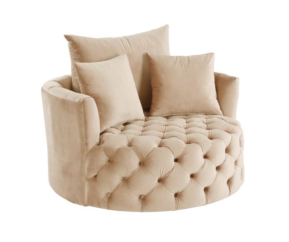 Silla decorativa de terciopelo Zunyas de 43" de ancho con asiento giratorio