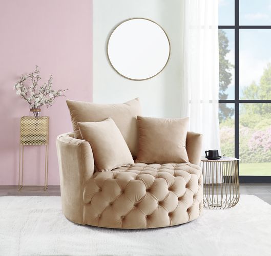 Silla decorativa de terciopelo Zunyas de 43" de ancho con asiento giratorio