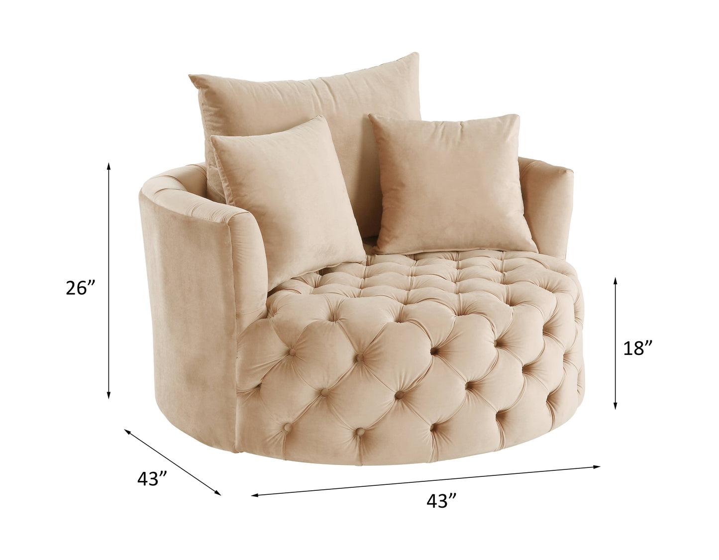 Silla decorativa de terciopelo Zunyas de 43" de ancho con asiento giratorio