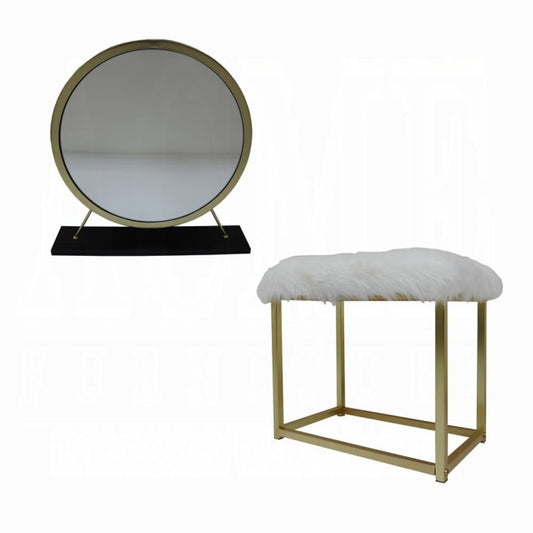 Adao 19"H Upholstered Vanity Mirror & Stool