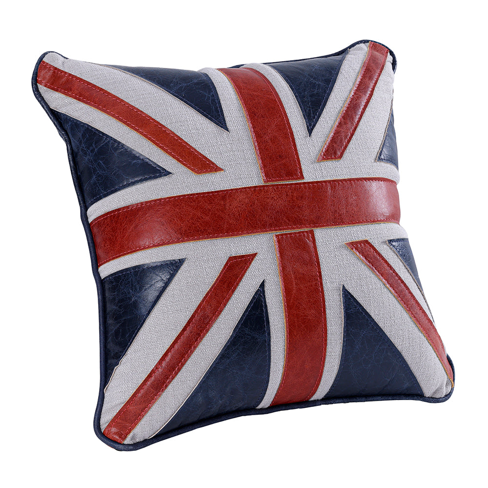 Brancaster Accent Cushion (Set of 2) - Vintage Blue & Red Leather & Linen