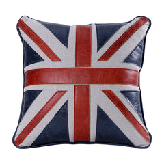 Brancaster Accent Cushion (Set of 2) - Vintage Blue & Red Leather & Linen