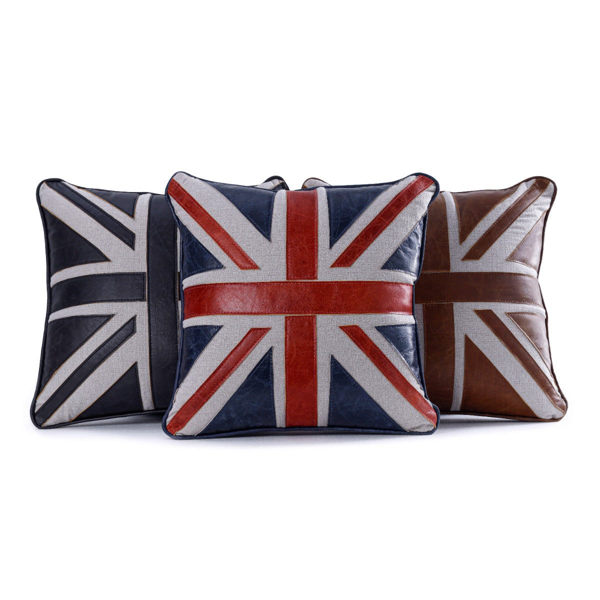 Brancaster Accent Cushion (Set of 2) - Vintage Blue & Red Leather & Linen