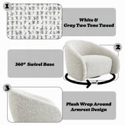 Zoey Accent Chair w/Swivel - White & Gray Two Tone Tweed