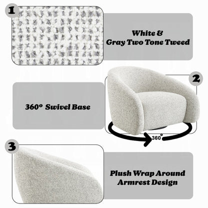 Zoey Accent Chair w/Swivel - White & Gray Two Tone Tweed