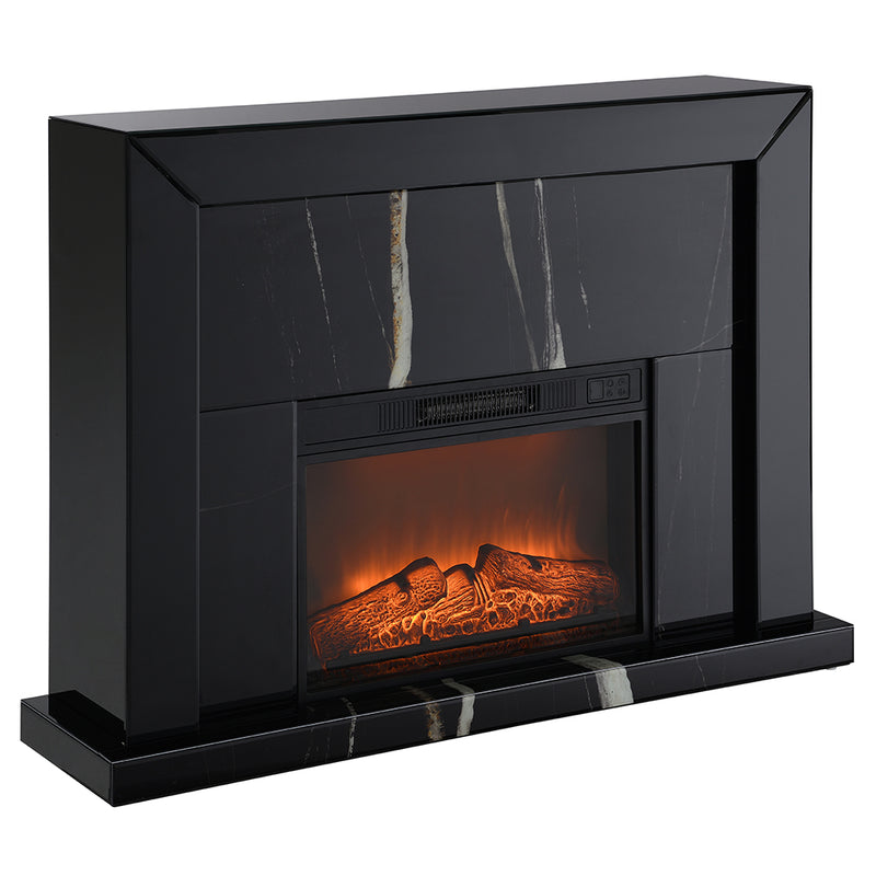Chimenea rectangular Drisana de 120 cm con veta de mármol