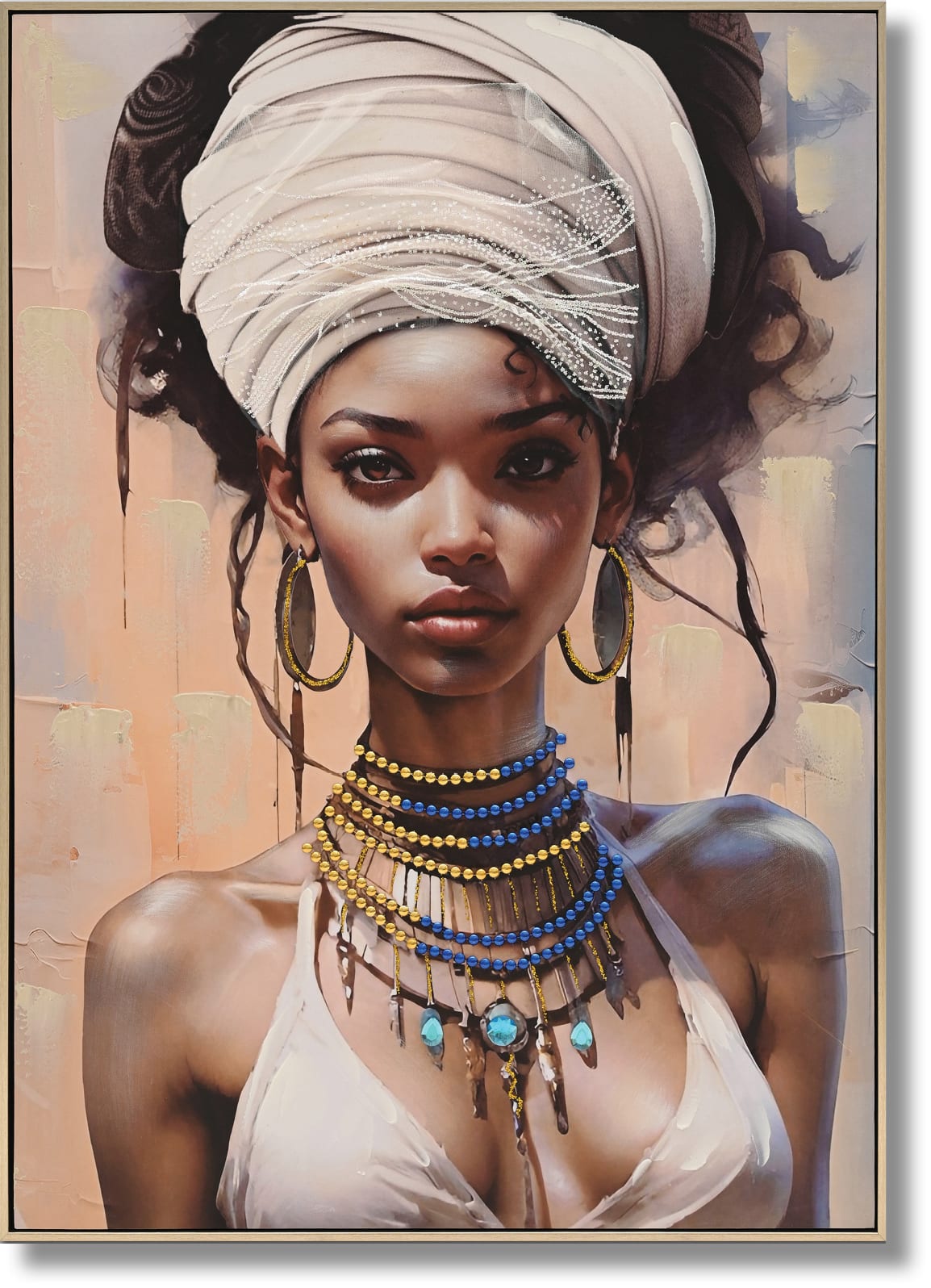 ''Majestic Muse in Ivory'' Hand-painted Canvas w/ Fabric in Frame