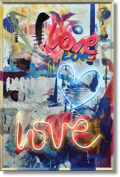 ''Neon Love Graffiti Art'' Hand-painted LED in Frame