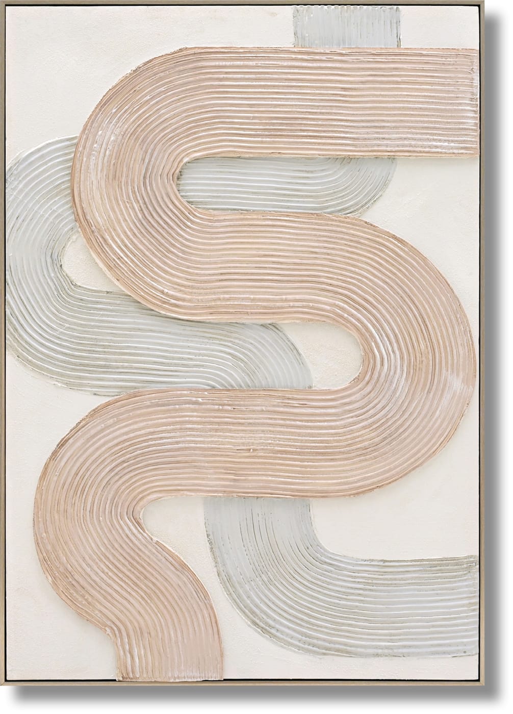 ''Blush & Ivory Raised Curve Abstract'' 3D Canvas in Frame
