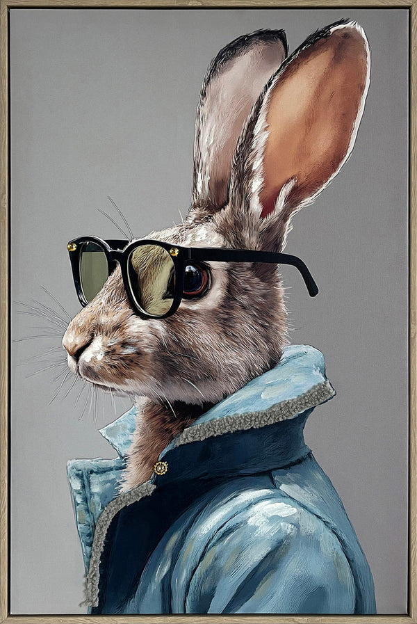 Velvet Hare II Hand-Embellished Canvas w/Fabric in Frame