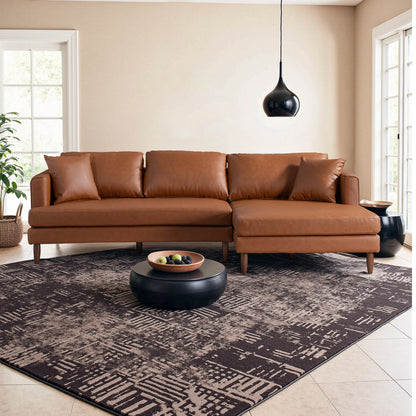 Blake L-Shaped Cognac Vegan Leather Sectional Sofa Right Facing