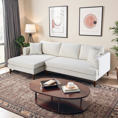 Blake L-Shaped Cream Velvet Sectional Sofa Left Facing