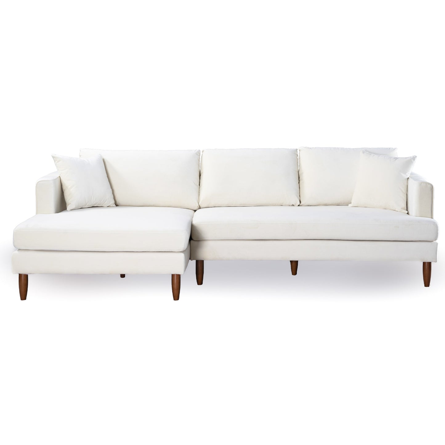 Blake L-Shaped Cream Velvet Sectional Sofa Left Facing