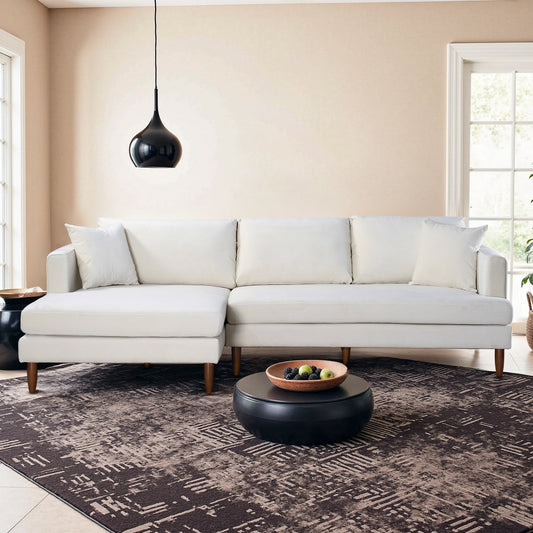 Blake L-Shaped Cream Velvet Sectional Sofa Left Facing
