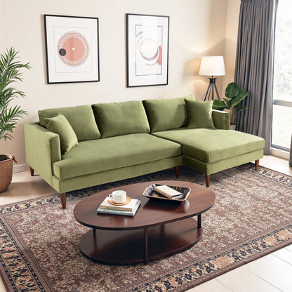 Blake L-Shaped Olive Green Velvet Sectional Sofa Right Facing