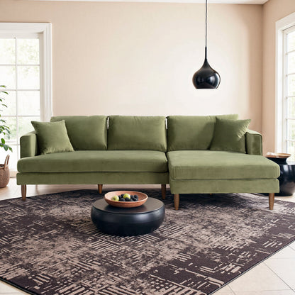 Blake L-Shaped Olive Green Velvet Sectional Sofa Right Facing