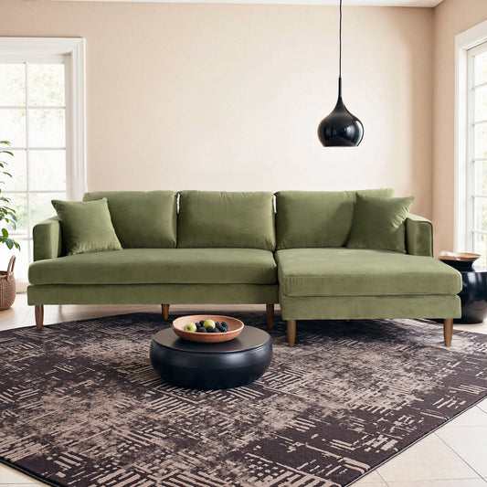 Blake L-Shaped Olive Green Velvet Sectional Sofa Right Facing