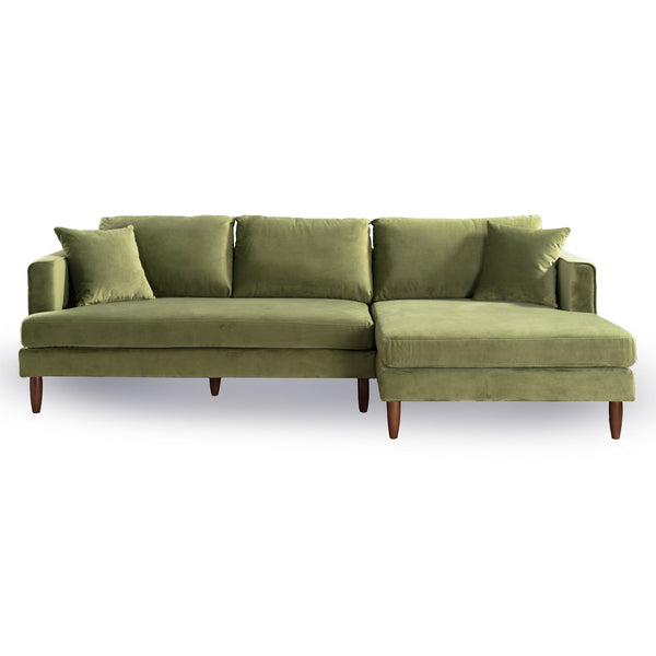 Blake L-Shaped Olive Green Velvet Sectional Sofa Right Facing