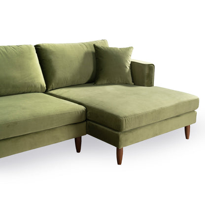 Blake L-Shaped Olive Green Velvet Sectional Sofa Right Facing