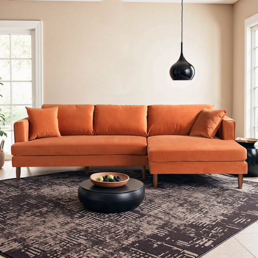 Blake L-Shaped Burnt Orange Velvet Sectional Sofa Right Facing