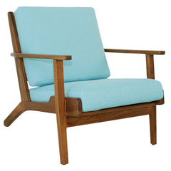 Sillón Connor de madera maciza y lino - Azul cielo