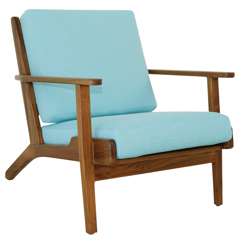 Sillón Connor de madera maciza y lino - Azul cielo