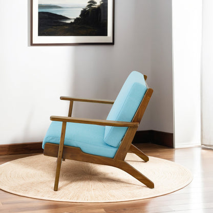 Sillón Connor de madera maciza y lino - Azul cielo