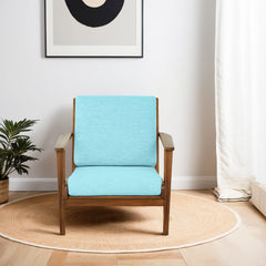 Sillón Connor de madera maciza y lino - Azul cielo