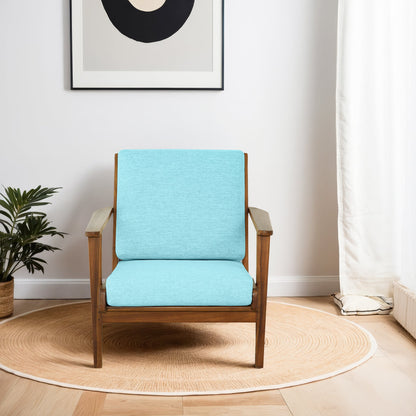 Sillón Connor de madera maciza y lino - Azul cielo