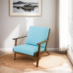 Sillón Connor de madera maciza y lino - Azul cielo