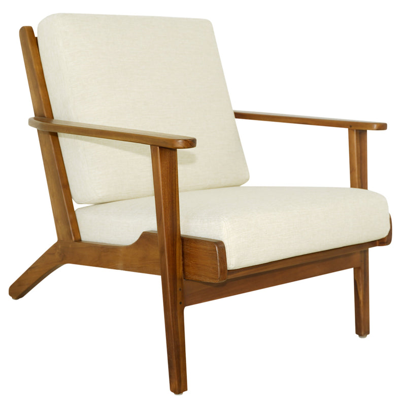 Sillón Connor de madera maciza y lino - Crema