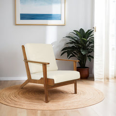 Sillón Connor de madera maciza y lino - Crema