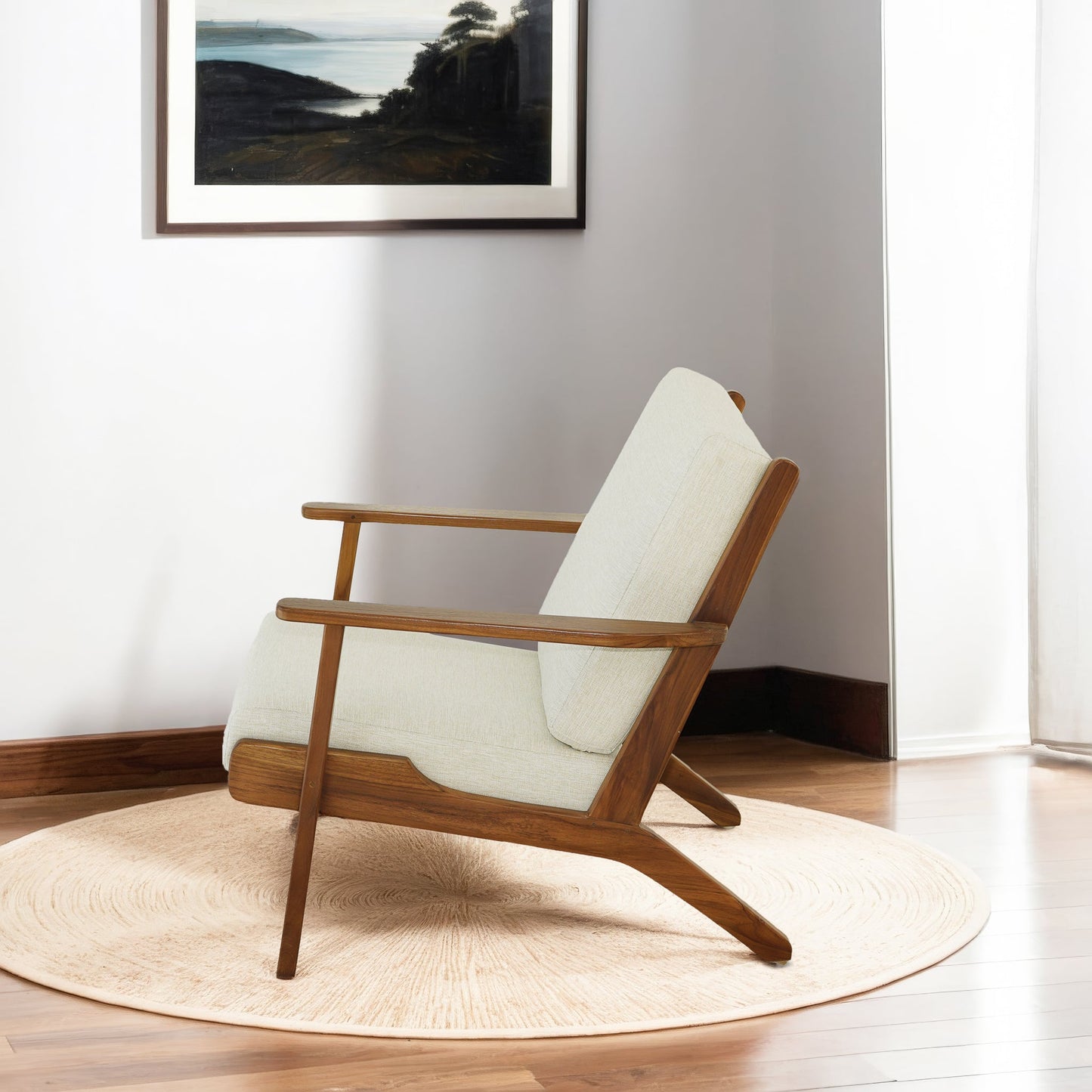 Sillón Connor de madera maciza y lino - Crema
