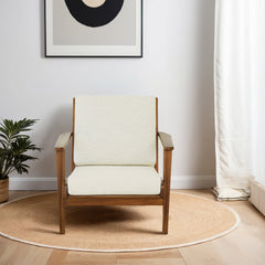Sillón Connor de madera maciza y lino - Crema