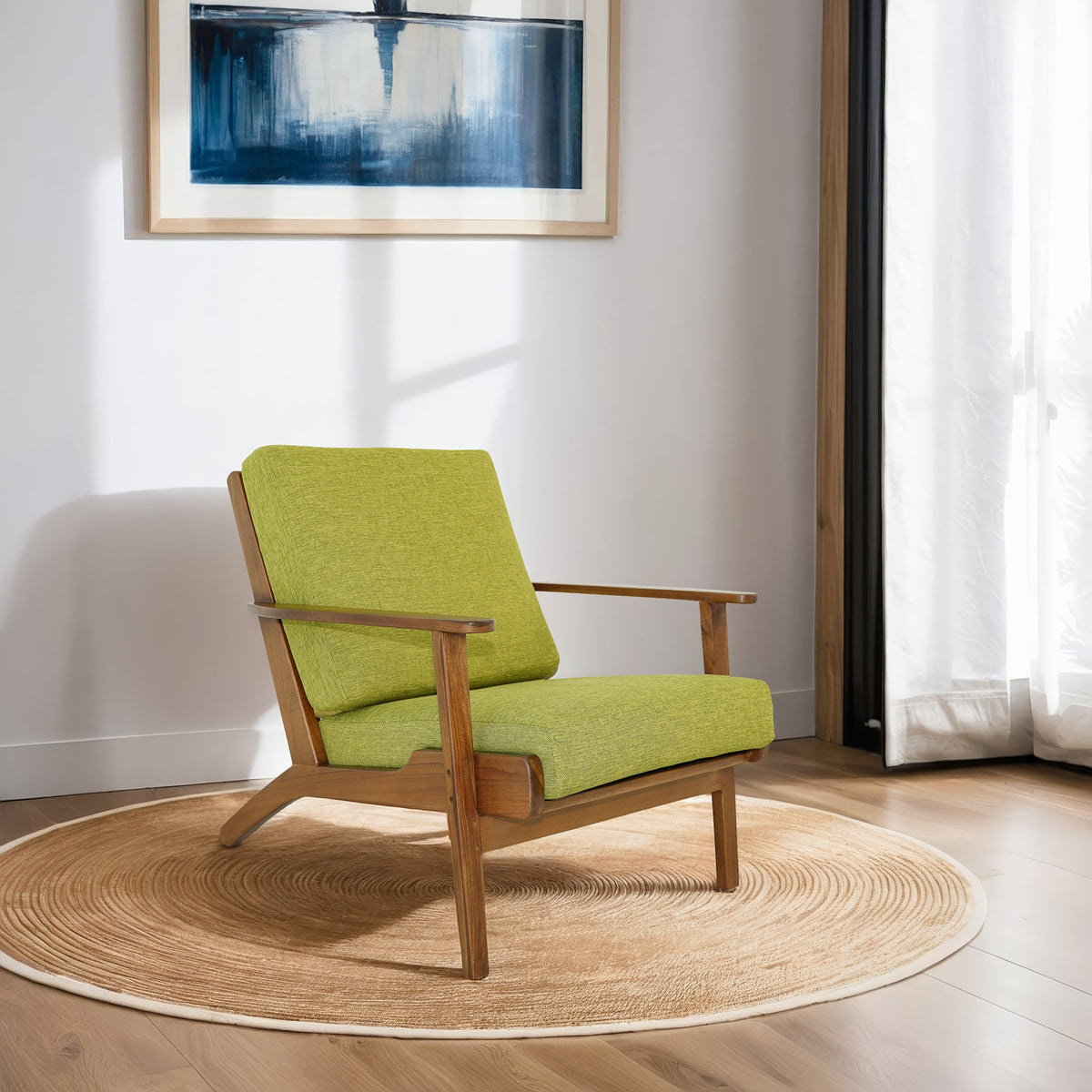 Sillón Connor de madera maciza y lino - Verde pistacho