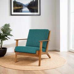 Sillón Connor de madera maciza y lino - Verde azulado