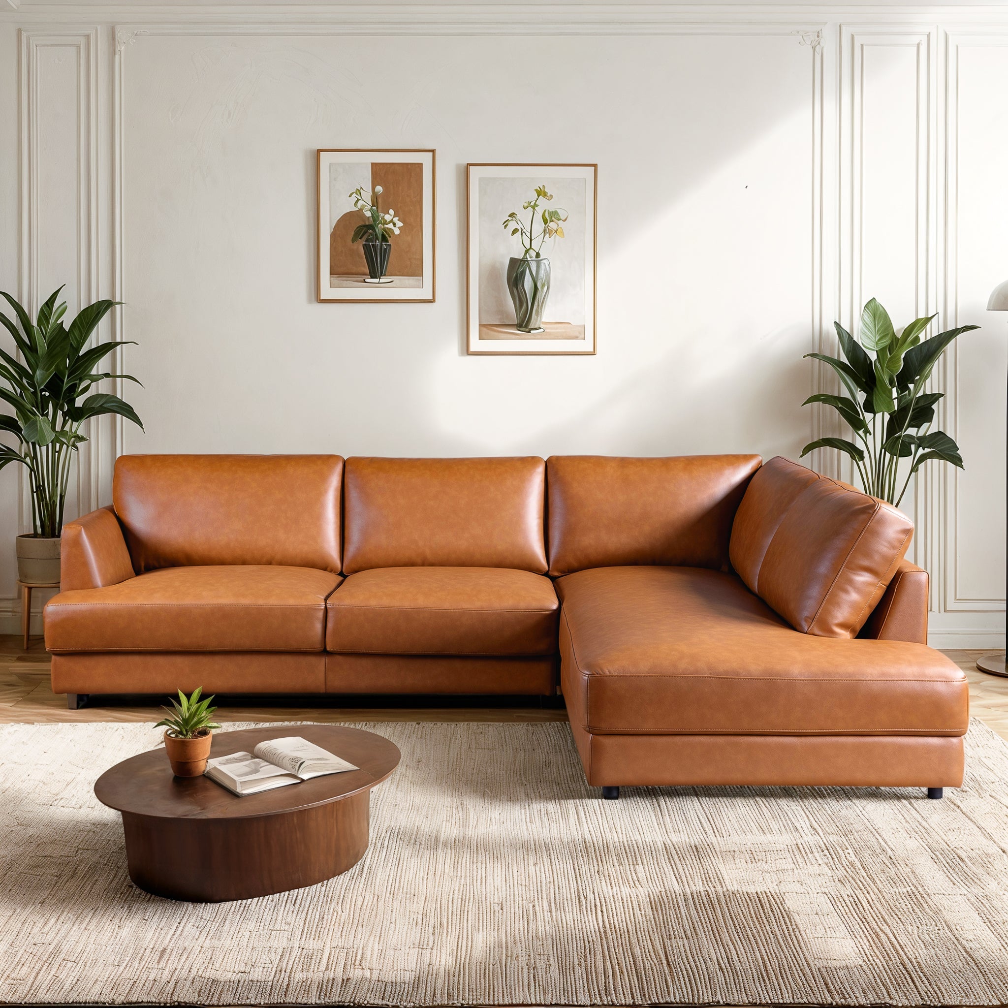 Glander Sectional Right Sofa - Cognac Leather – Canales Furniture