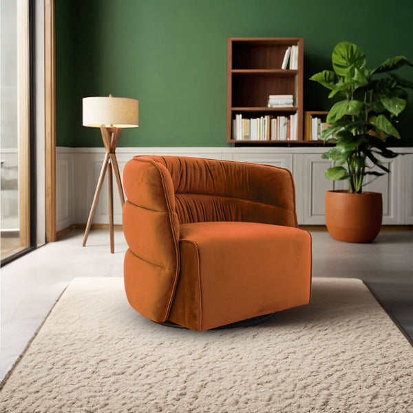 Walden Swivel Chair - Burnt Orange Velvet
