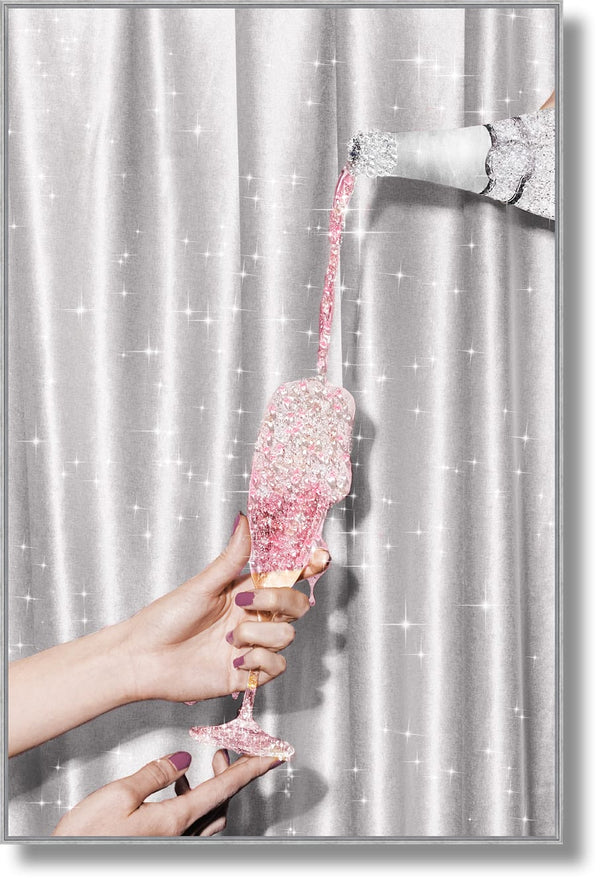 ''Sparkling Champagne Art'' Gloss w/ Glitter & Rocks in Frame