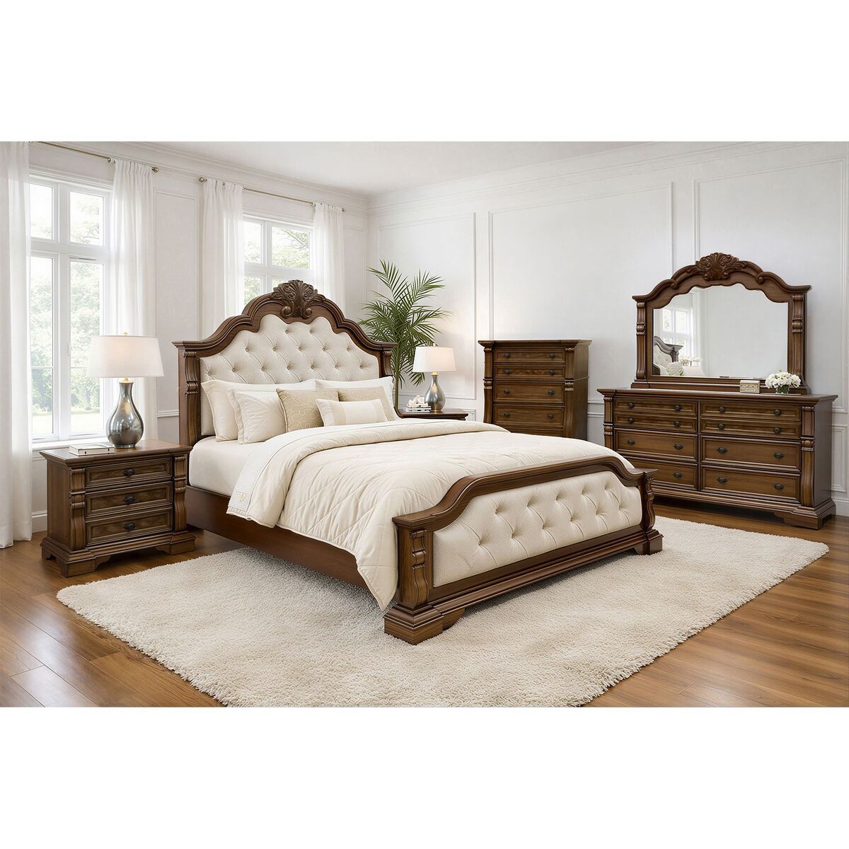 Alamonte Queen UPH Bed with Sand Fabric in Medium Brown