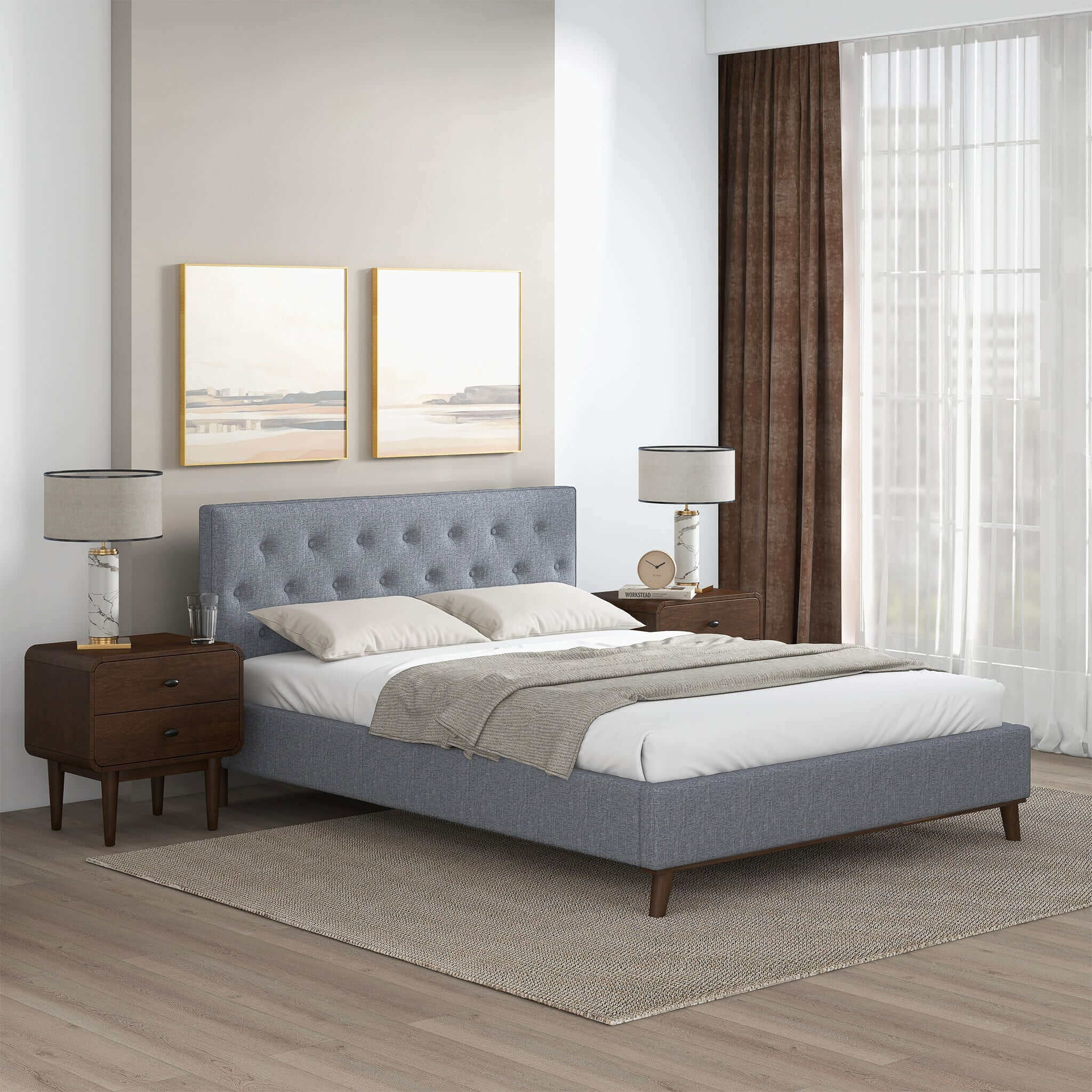 Cama Graceville Queen con plataforma y lino gris claro