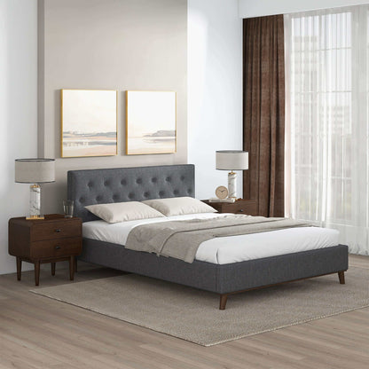 Cama Graceville Queen de tela gris oscuro con plataforma