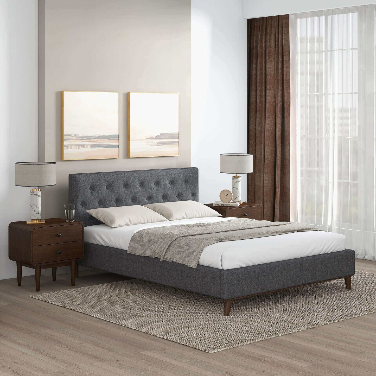 Cama Graceville King con plataforma de tela