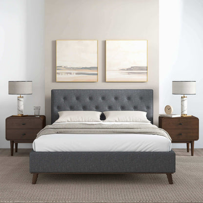 Cama Graceville Queen de tela gris oscuro con plataforma
