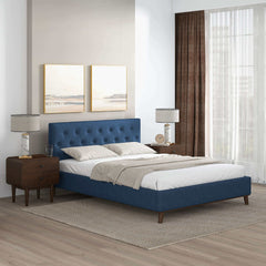 Cama Queen Graceville con plataforma de lino azul marino