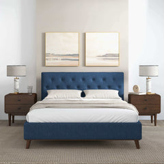 Cama Queen Graceville con plataforma de lino azul marino