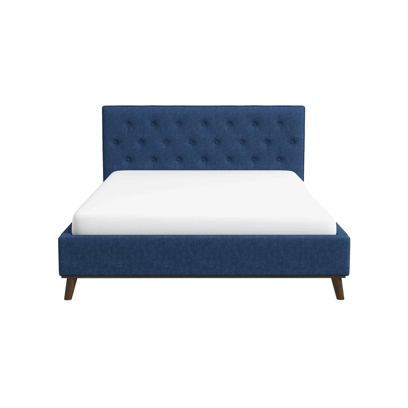 Cama Queen Graceville con plataforma de lino azul marino